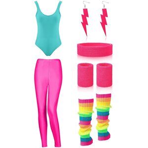 5897 80s 90s Workout Costume Outfit Accessoriess Set Leg